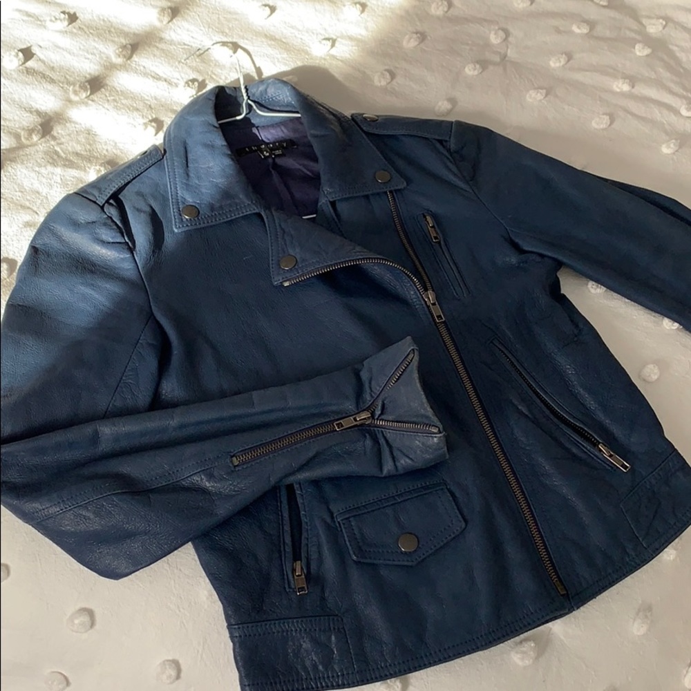 Theory Deep Blue Leather Moto Jacket